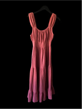 Women’s Midi Dress in Coral Pink - Sleeveless Tiered Style